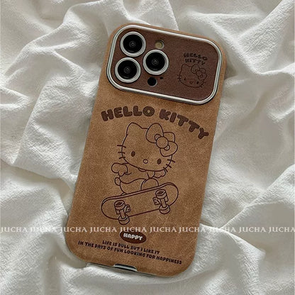 A Hello Kitty skateboarding design, this luxurious smartphone case with drawstring is shock-resistant and vibration-proof, and is compatible with the iPhone.