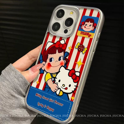 Striped Milk Girl design. Made of silicone, it is shock-resistant and luxurious. Smartphone case with string, compatible with iPhone.