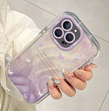 Gradient purple butterfly design. Made of silicone, highly shock-resistant and luxurious smartphone case, compatible with iPhone.