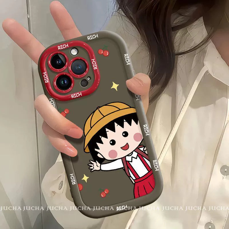 Waving Cherry Little Maruko design Made of silicone, highly shock-resistant and luxurious smartphone case, compatible with iPhone