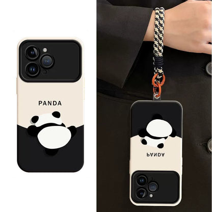 A luxurious smartphone case with a string and a design of a bear panda climbing up the mountain, compatible with iPhone