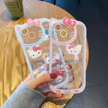 スマホケース 可愛らしいハローキティが躍動する透明スマホケース！ 耐衝撃・防振性能に優れ、高級感あふれるスマホケースで、iPhone に対応