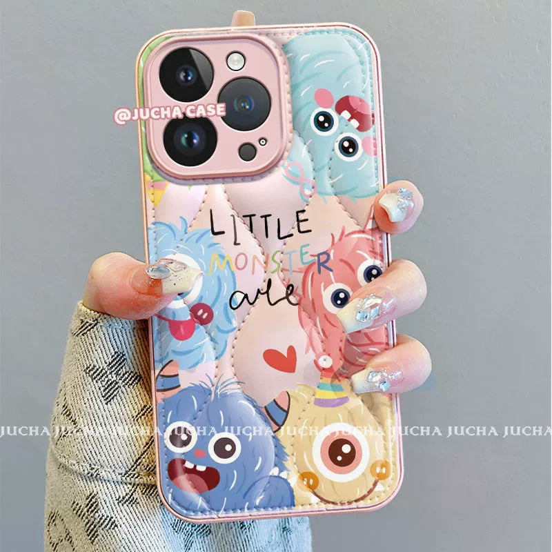 Colorful little monster design, luxurious smartphone case with drawstring, compatible with iPhone