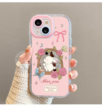 Rose, butterfly, rabbit design. Highly shock-resistant silicone bracelet smartphone case with a luxurious feel. Compatible with iPhone.