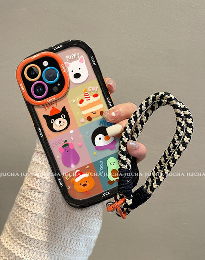 Colorful checkered design, made of silicone, highly shock-resistant, luxurious smartphone case with drawstring, compatible with iPhone