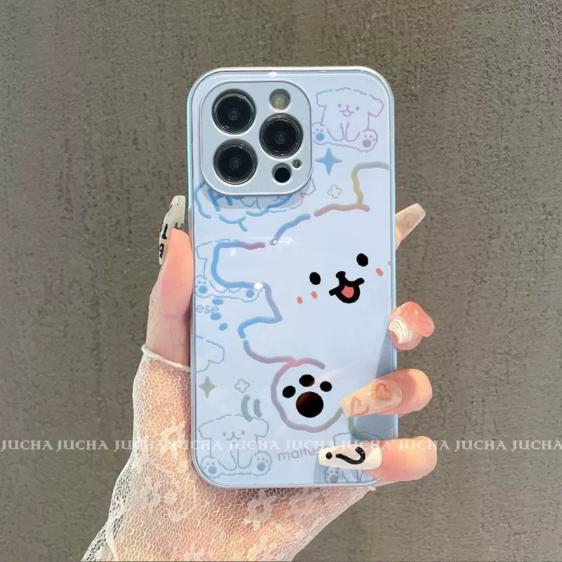 Line design dog design, excellent shock and vibration resistance, luxurious smartphone case, compatible with iPhone