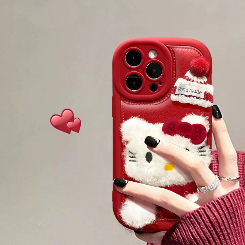 Red Hello Kitty Luxurious smartphone case with stick-on accessories for iPhone