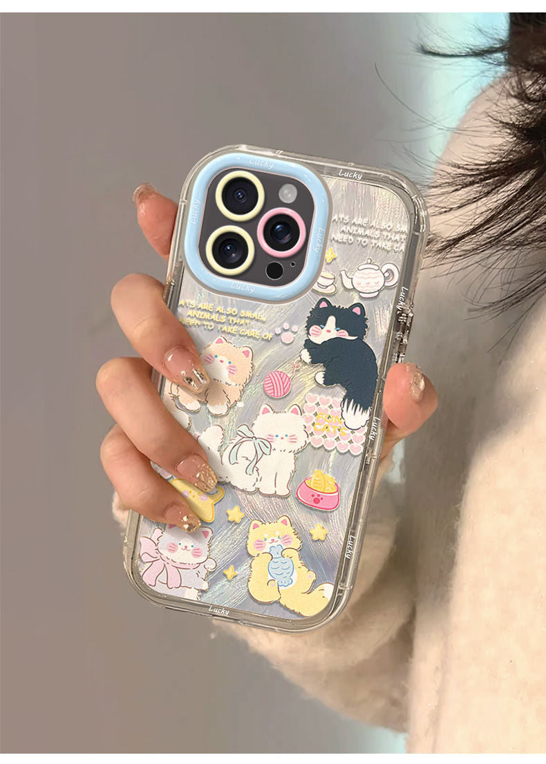 Cute cat design, made of silicone, highly shock-resistant, luxurious smartphone case, compatible with iPhone