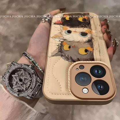 A cute cat design with a cute face, excellent shock and vibration resistance, and a luxurious smartphone case with a string that is compatible with iPhone