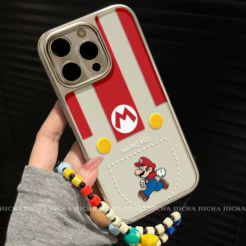 A luxurious smartphone case with a string, featuring a Coin Mario motif, compatible with iPhone