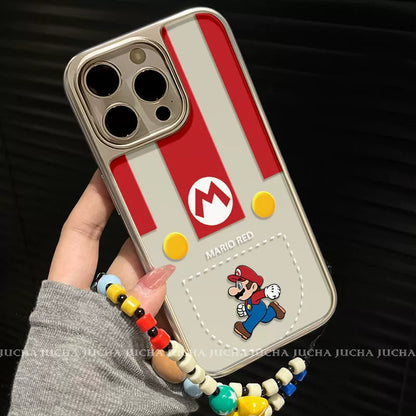 A luxurious smartphone case with a string, featuring a Coin Mario motif, compatible with iPhone