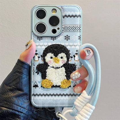 A sweater design with a penguin on it, excellent vibration-proofing, and a luxurious smartphone case with a drawstring that is compatible with the iPhone