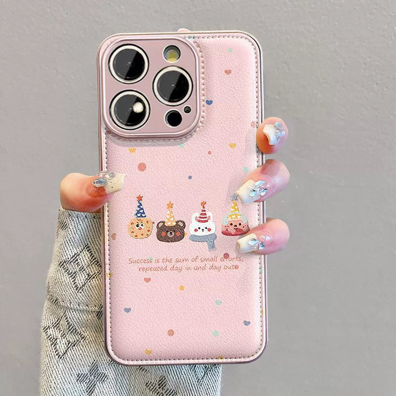 A luxurious smartphone case with a string, featuring a cookie animal motif, compatible with iPhone