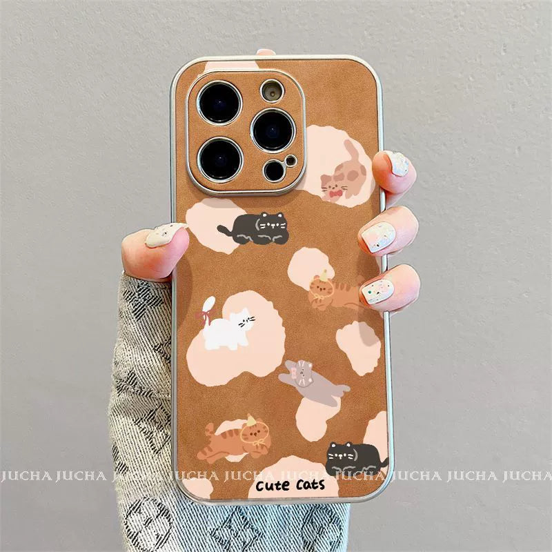 Cute cats playing design, excellent shock and vibration resistance, luxurious smartphone case with string, compatible with iPhone