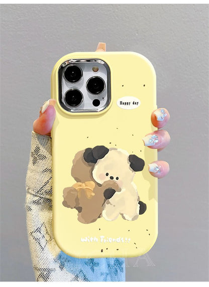 Hugging Dogs Design Made of silicone, highly shock-resistant, luxurious smartphone case with drawstring, compatible with iPhone