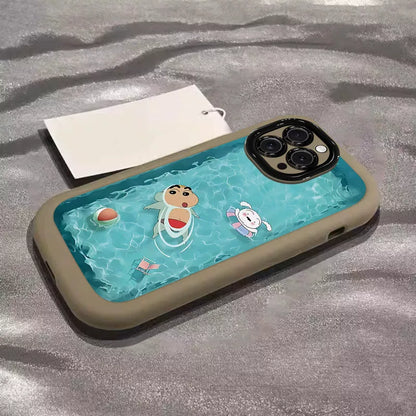 Crayon Shin-chan design for summer swimming. Highly shock-resistant silicone, luxurious smartphone case, compatible with iPhone.