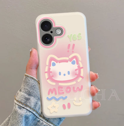 A high-quality smartphone case made of silicone with a cat design called "MEOW" and high impact resistance, compatible with iPhones