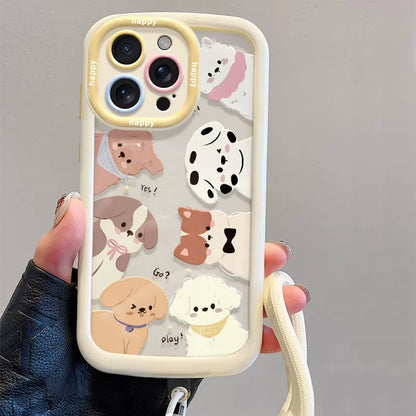 Cute cartoon dog design, luxurious smartphone case with drawstring, compatible with iPhone