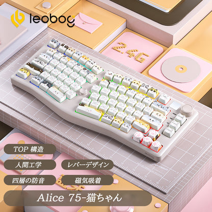 LEOBOG Alice - A75 ホットスワップメカニカルキーボード、RGB カスタマイズ可能、ゲーム、オフィス、タブレット用、TOP 構造 - BicMart