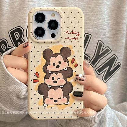 A luxurious smartphone case with stickers, featuring a stacked Mickey Mouse design, excellent shock and vibration resistance, and compatible with iPhones.