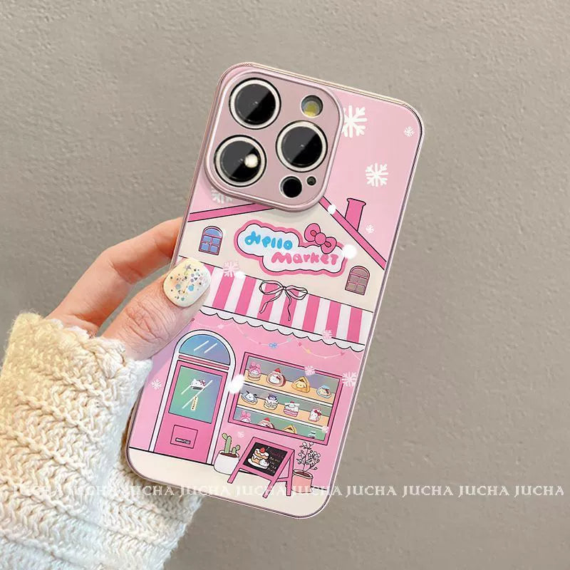 A popular Hello Kitty dessert shop design, with excellent shock and vibration resistance, this luxurious smartphone case with a string is compatible with the iPhone.