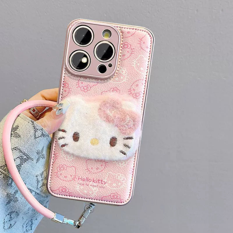 3D stuffed Hello Kitty design, luxurious smartphone case with drawstring, compatible with iPhone