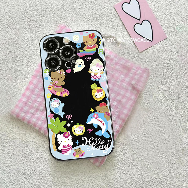 スマホケース  可愛らしさが溢れるハローキティが、ぐるぐると揺れるユニークなラシャーデザインで登場！磁石吸着式スマホケース  耐衝撃・防振性能に優れ、高級感あふれるスマホケースで、iPhone に対応