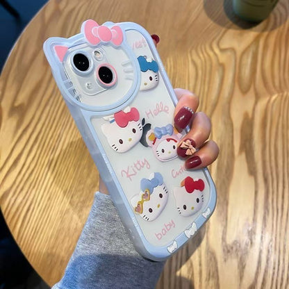 スマホケース 可愛らしいハローキティが躍動する透明スマホケース！ 耐衝撃・防振性能に優れ、高級感あふれるスマホケースで、iPhone に対応