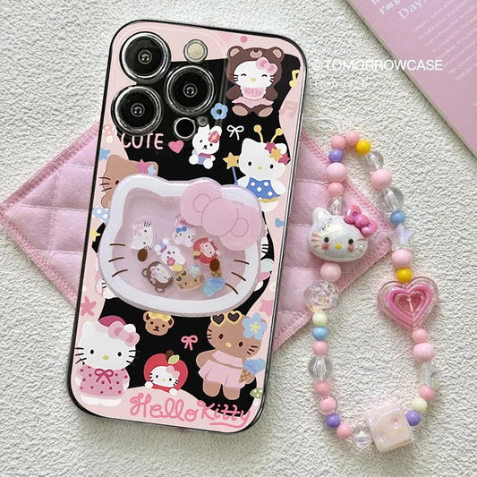 スマホケース  可愛らしさが溢れるハローキティが、ぐるぐると揺れるユニークなラシャーデザインで登場 磁石吸着式スマホケース 耐衝撃・防振性能に優れ、高級感あふれるスマホケースで、iPhone に対応