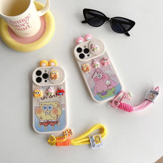 スマホケース  目を引く立体のスパンキング・グレイドとパトリックが、あなたのスマホを個性的に彩ります！  耐衝撃・防振性能に優れ、高級感あふれるスマホケースで、iPhone に対応