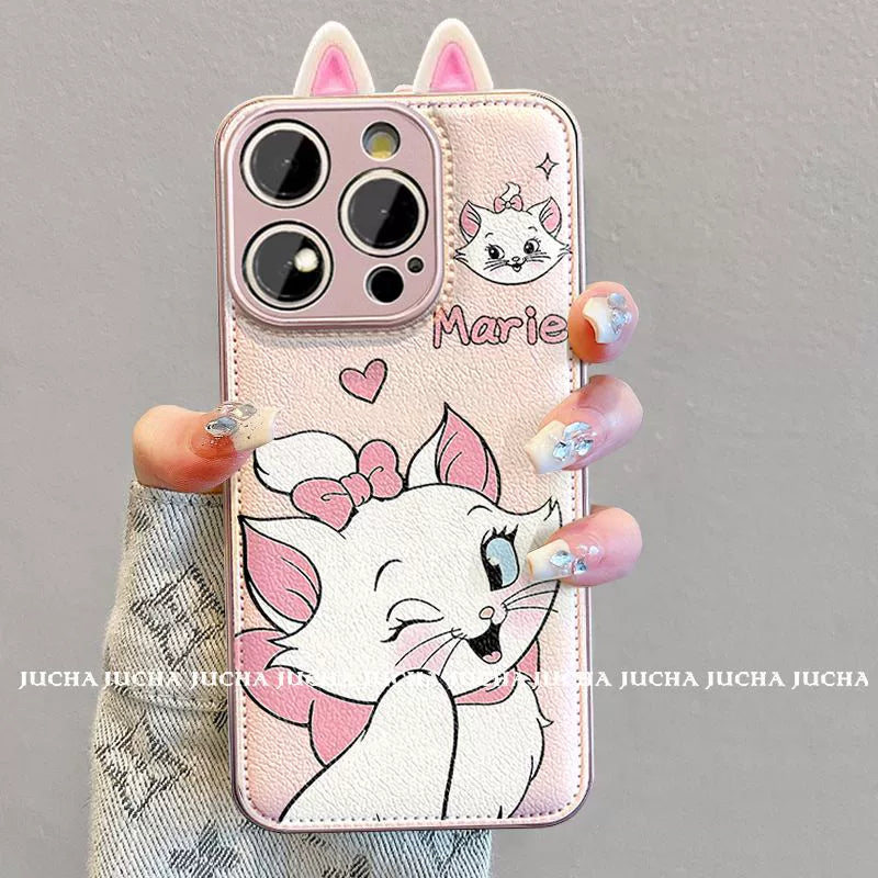 A luxurious smartphone case with a string, featuring a pink-eared Marie Cat design, excellent shock and vibration resistance, and compatible with iPhones.