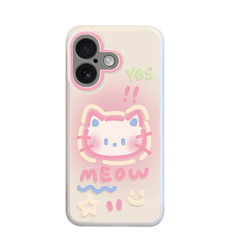 A high-quality smartphone case made of silicone with a cat design called "MEOW" and high impact resistance, compatible with iPhones