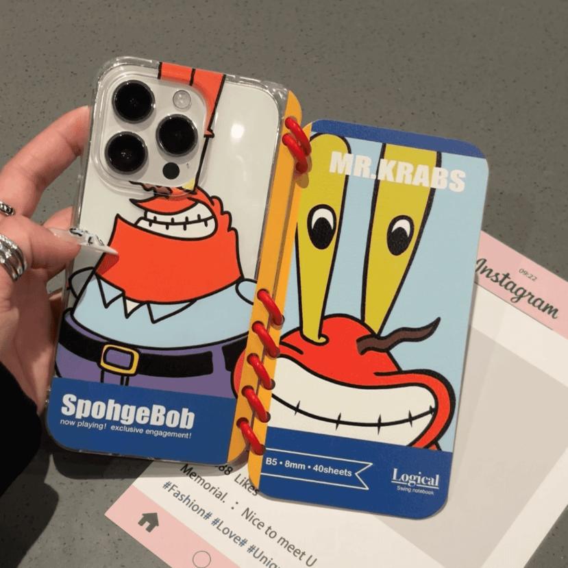 Spongebob and Patrick Character Soft Foldable Notebook Phone Case for iPhone