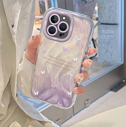 Gradient purple butterfly design. Made of silicone, highly shock-resistant and luxurious smartphone case, compatible with iPhone.