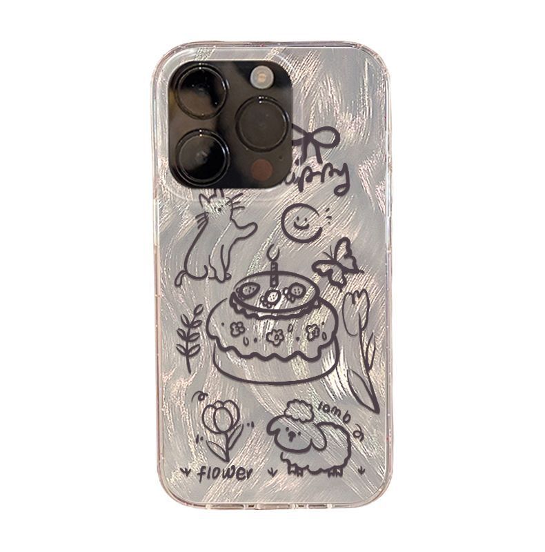 Line design cake and kitten design Made of silicone, highly shock-resistant and luxurious smartphone case, compatible with iPhone