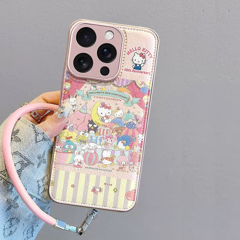 Hello Kitty Enjoying the Party Design Luxurious Smartphone Case with Drawstring, Compatible with iPhone