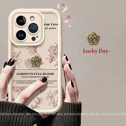 Line design with red camellia design. A luxurious smartphone case for iPhone.