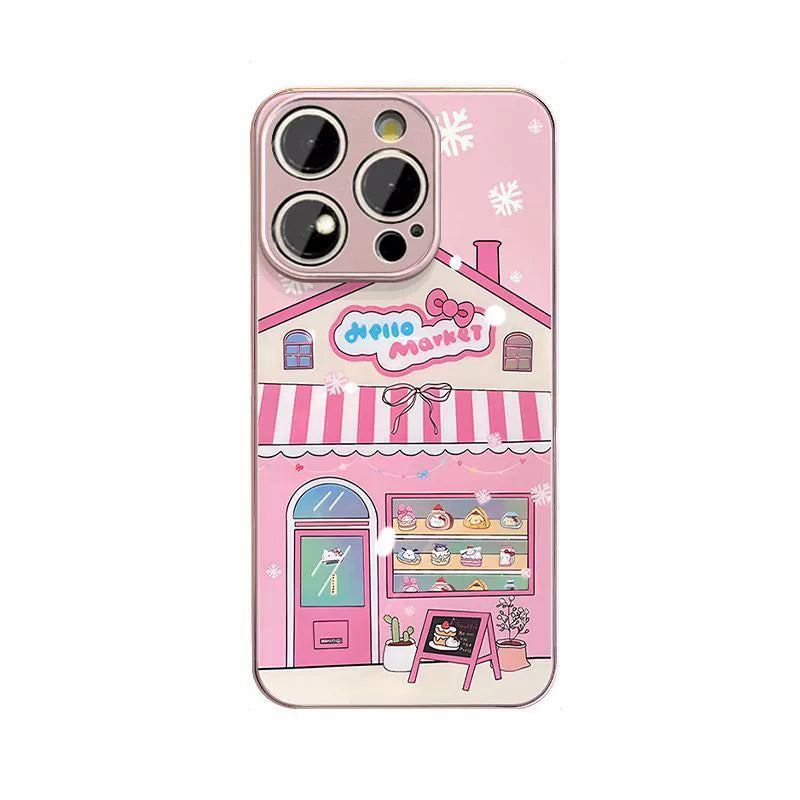 A popular Hello Kitty dessert shop design, with excellent shock and vibration resistance, this luxurious smartphone case with a string is compatible with the iPhone.