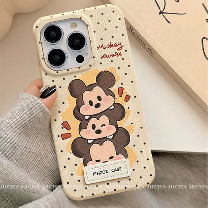 A luxurious smartphone case with stickers, featuring a stacked Mickey Mouse design, excellent shock and vibration resistance, and compatible with iPhones.