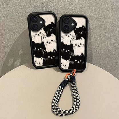 Black and white cats, luxurious smartphone case with drawstring, compatible with iPhone