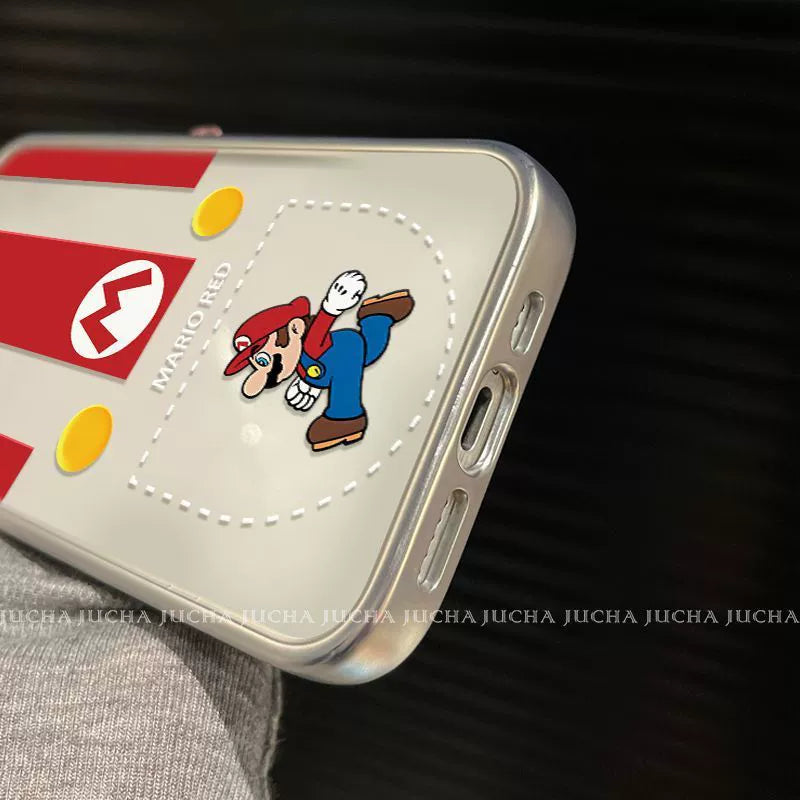 A luxurious smartphone case with a string, featuring a Coin Mario motif, compatible with iPhone