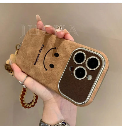 Smiling face design, luxurious smartphone case with drawstring, compatible with iPhone