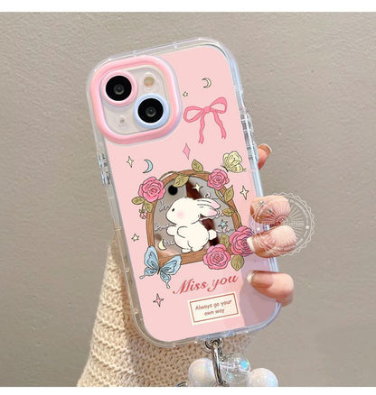 Rose, butterfly, rabbit design. Highly shock-resistant silicone bracelet smartphone case with a luxurious feel. Compatible with iPhone.