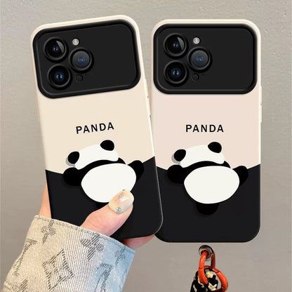 A luxurious smartphone case with a string and a design of a bear panda climbing up the mountain, compatible with iPhone