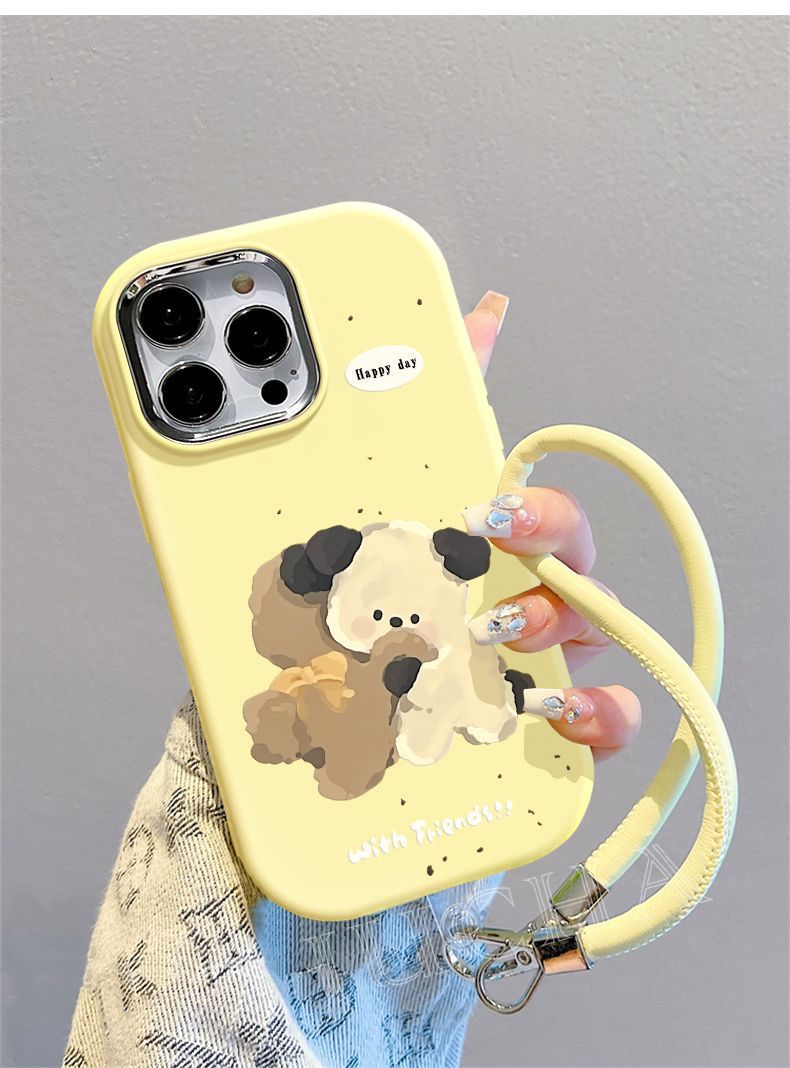 Hugging Dogs Design Made of silicone, highly shock-resistant, luxurious smartphone case with drawstring, compatible with iPhone