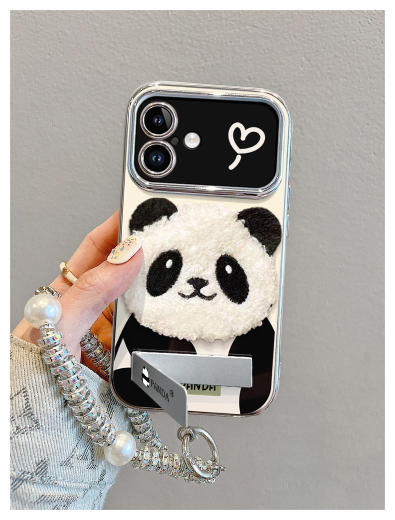 A three-dimensional fluffy panda design with a luxurious feel. Comes with a drawstring and stand. Smartphone case for iPhone.