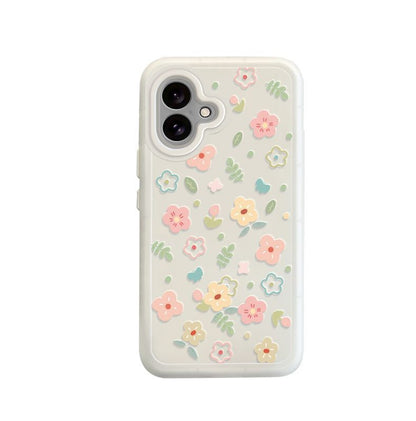 A luxurious smartphone case with a design of green leaves and vibrant flowers, excellent shock and vibration resistance, and compatible with iPhone