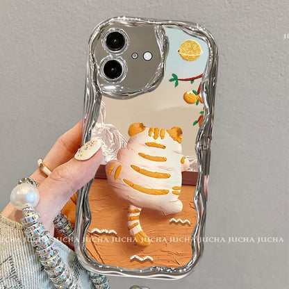 Orange cat jumping over a fence. Luxury design. Smartphone case with bracelet. Compatible with iPhone.