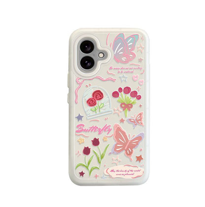 A luxurious smartphone case with butterfly and rose design, excellent shock and vibration resistance, compatible with iPhone