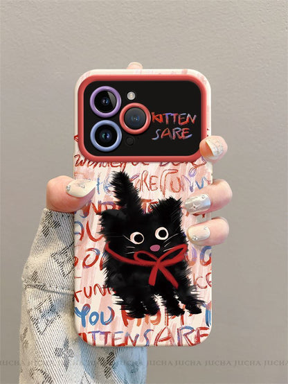 Surprised kitten design, luxurious smartphone case with drawstring, compatible with iPhone